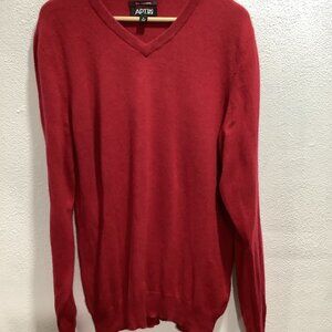 Apt. 9 Mens Red Classic Look  V-Neck Tight Knitted Pullover Sweater  XL Cashmere